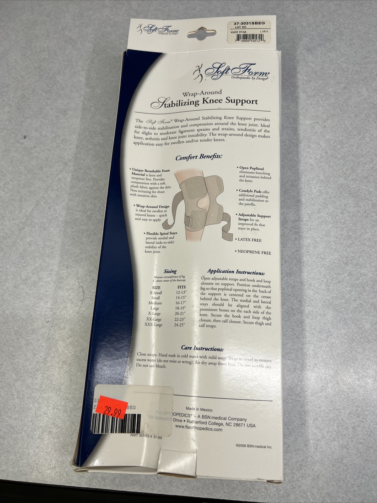 FLA Soft Form Wrap-Around Stabilizing Knee Support Beige X-Small