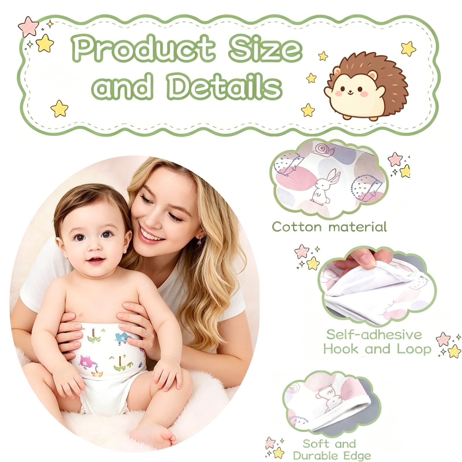 4 PCS Soft Cotton Baby Umbilical Cord Belly Band, Cartoon Pattern Newborn Bel…
