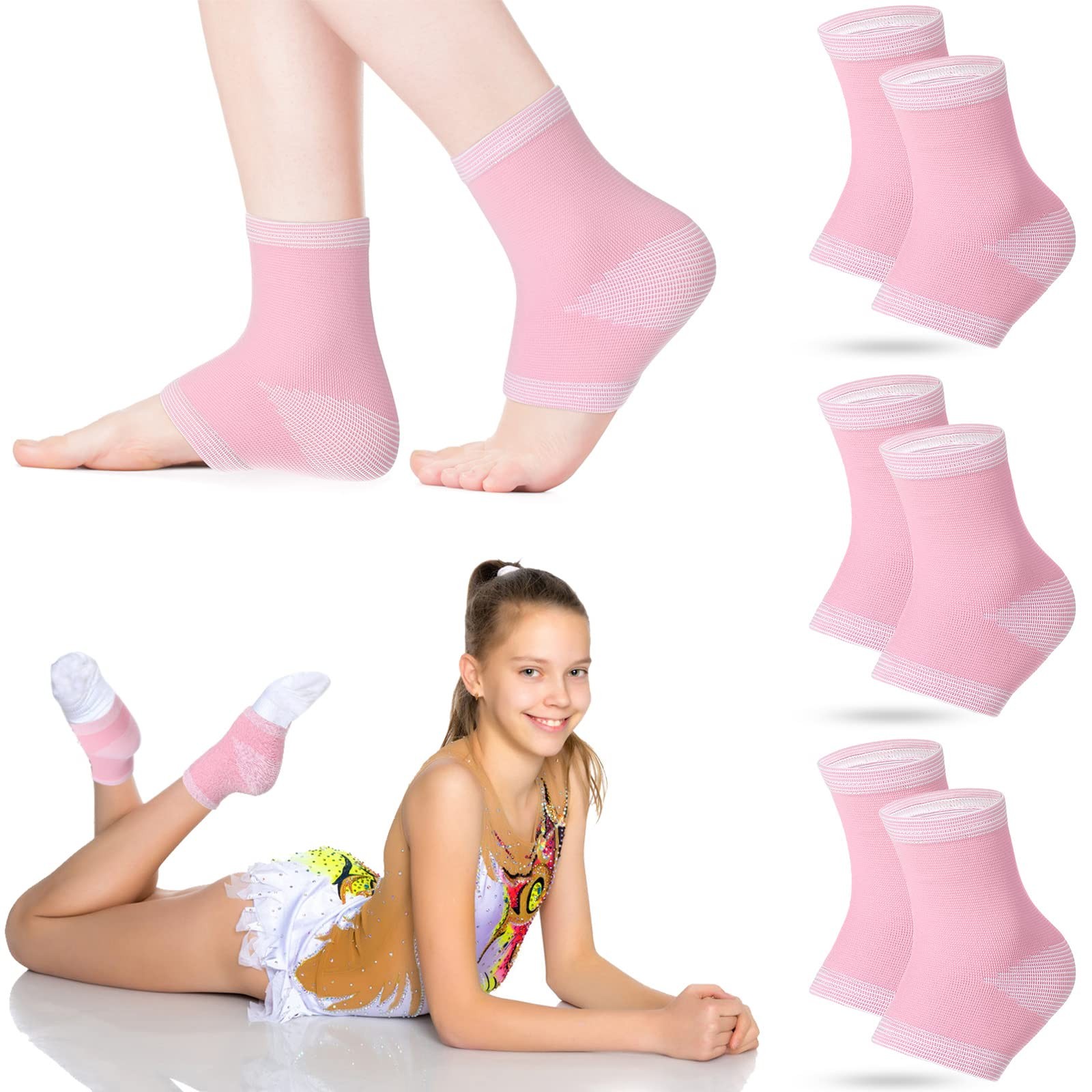 3 Pair Kids Ankle Compression Sleeves Foot Arch Support Sock Pink Size Large