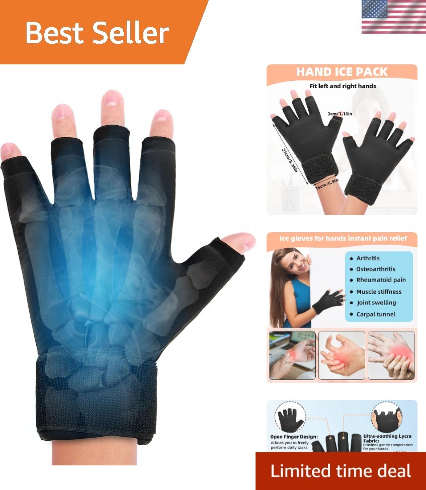 Finger Ice Pack Gloves with Adjustable Wrist for Pain Relief – Reusable