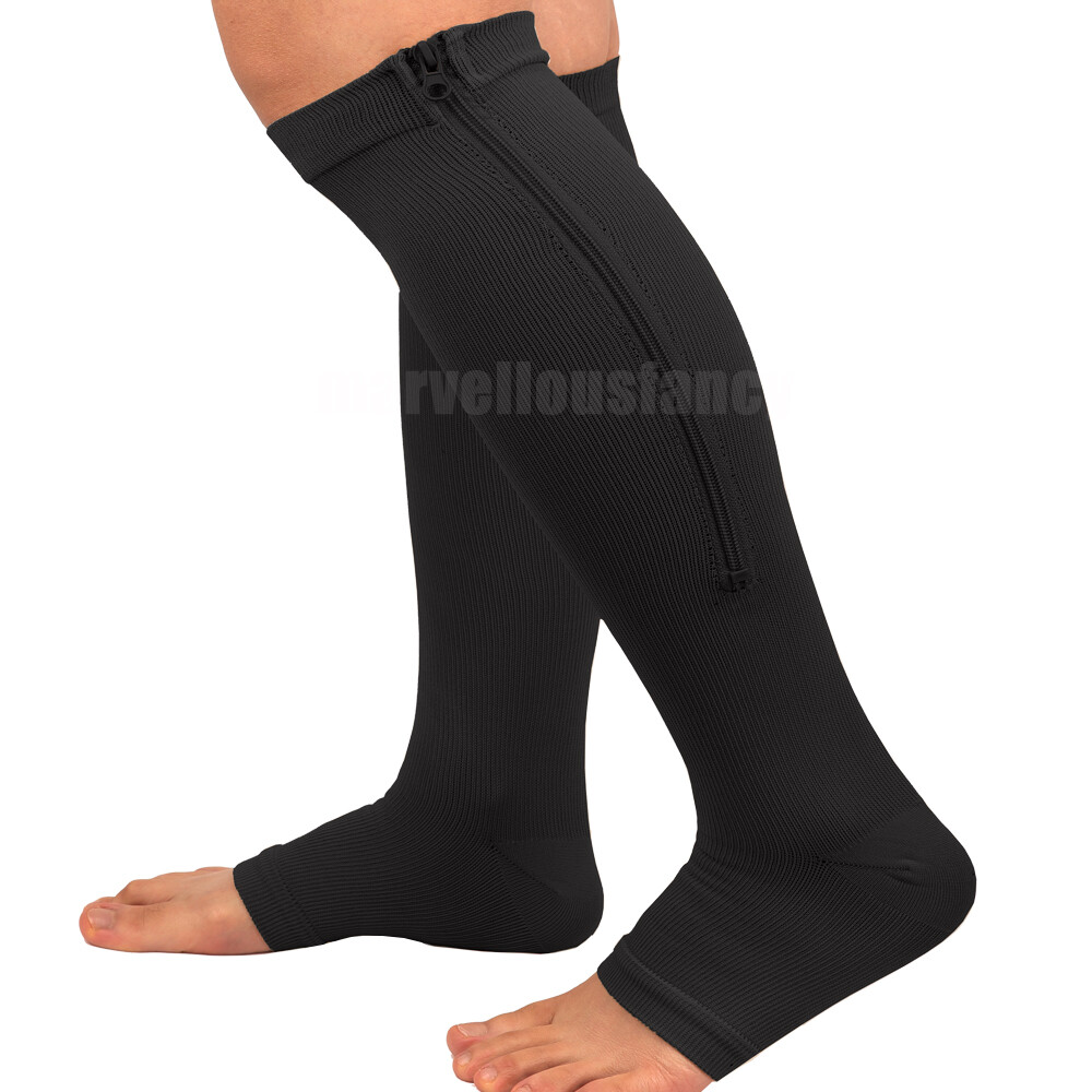 Zipper Open Toe Compression Socks for Women & Men Knee high 20-30 mmHg Walking