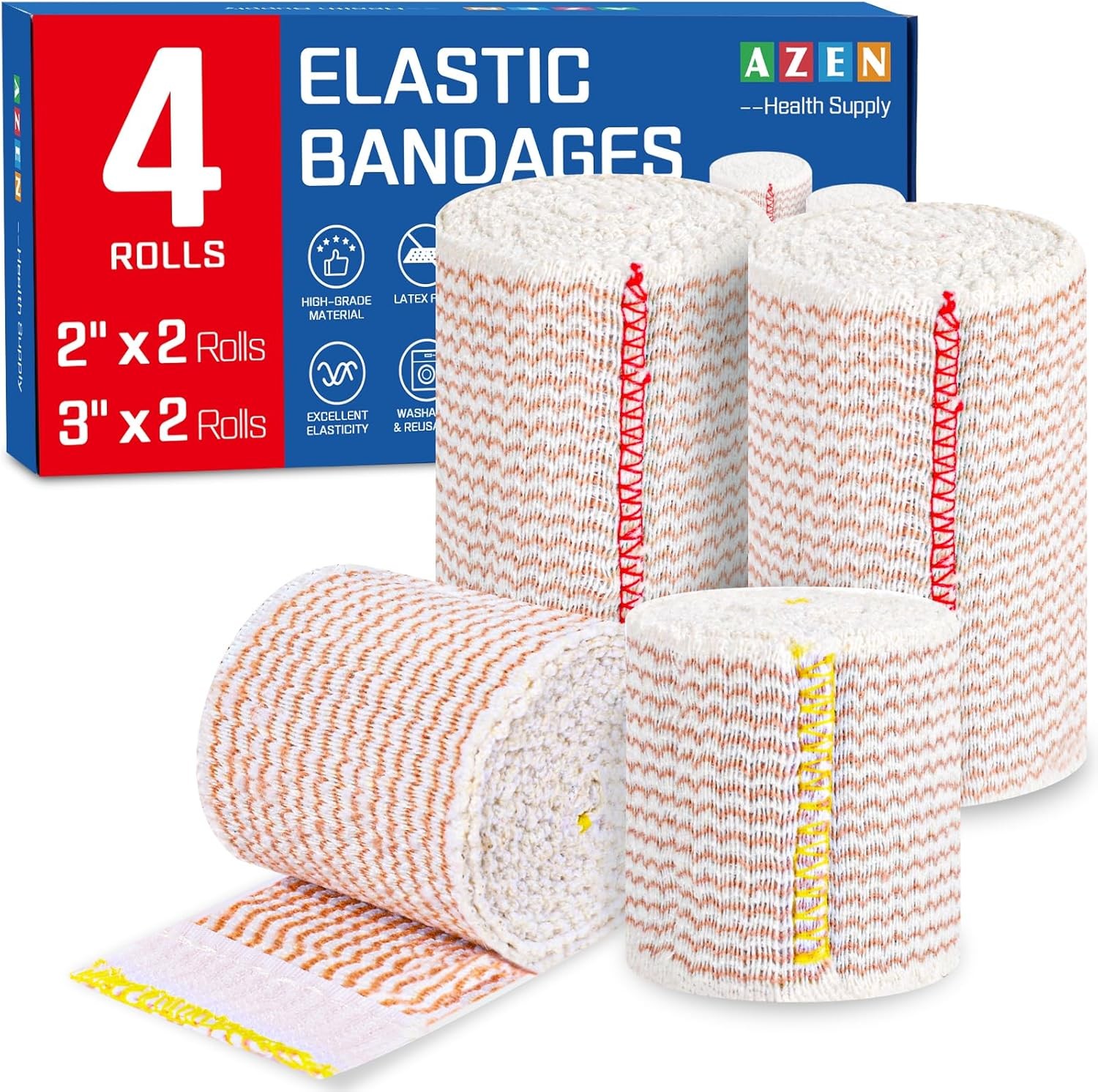 Premium 4 Pack Elastic Compression Bandage Wraps Latex-Free for Legs & Body