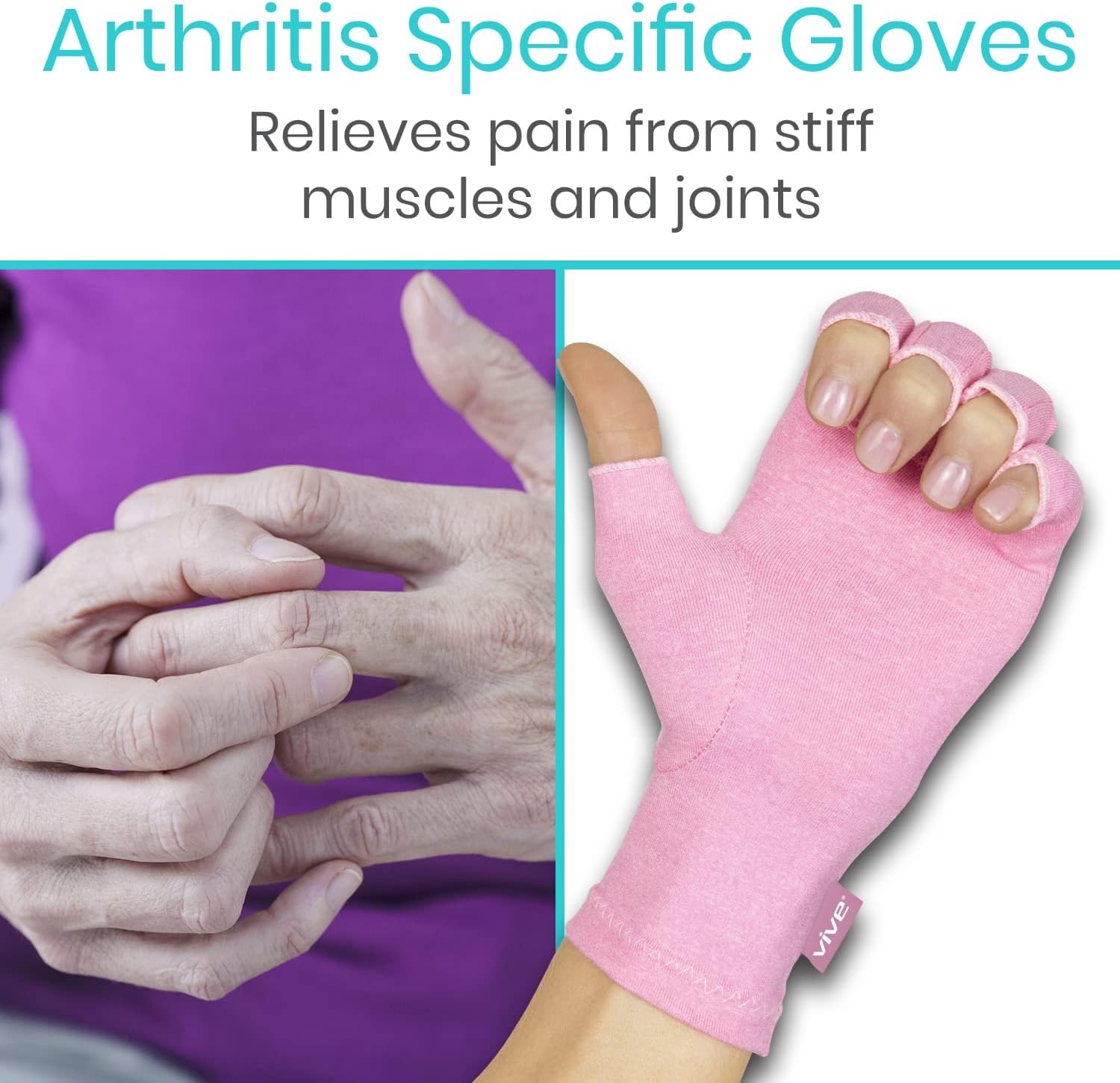 Pink Arthritis Hand Compression Gloves Comfortable Fit Men & Women Open Finger