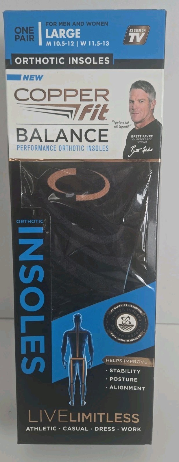 COPPER FIT BALANCE Orthotic Insoles Size L Large Womens 11.5-13 Men 10.5-12