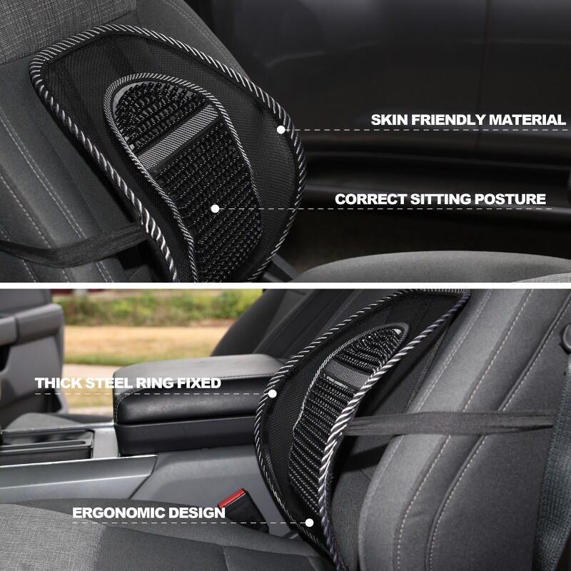 2Pack Car Seat Back Support Breathable Mesh Back Lumbar Cushion w/ Massage Beads