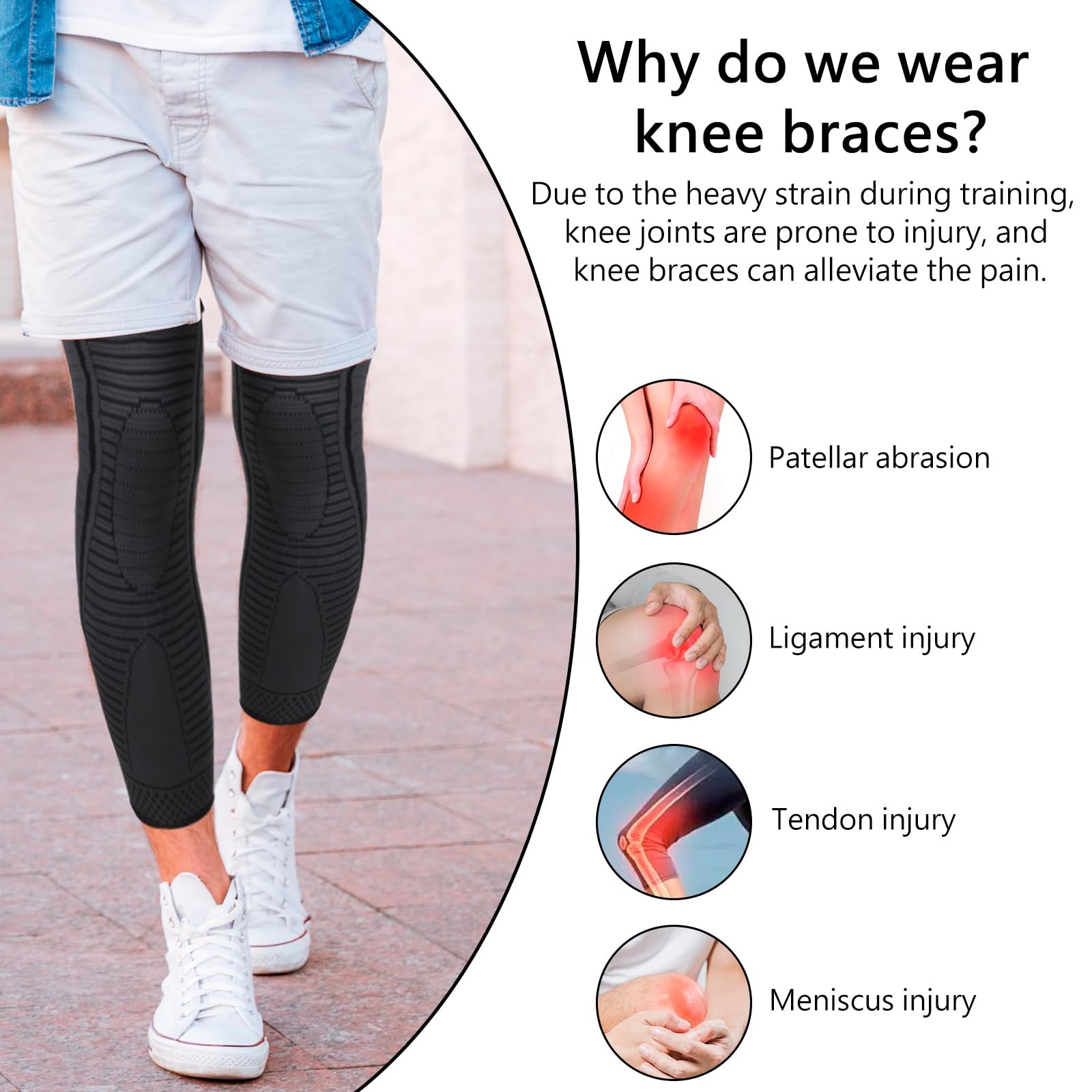 Full Leg Compression Sleeves 2 Pack anti Sliping Ventilation Long Knee Suppor…