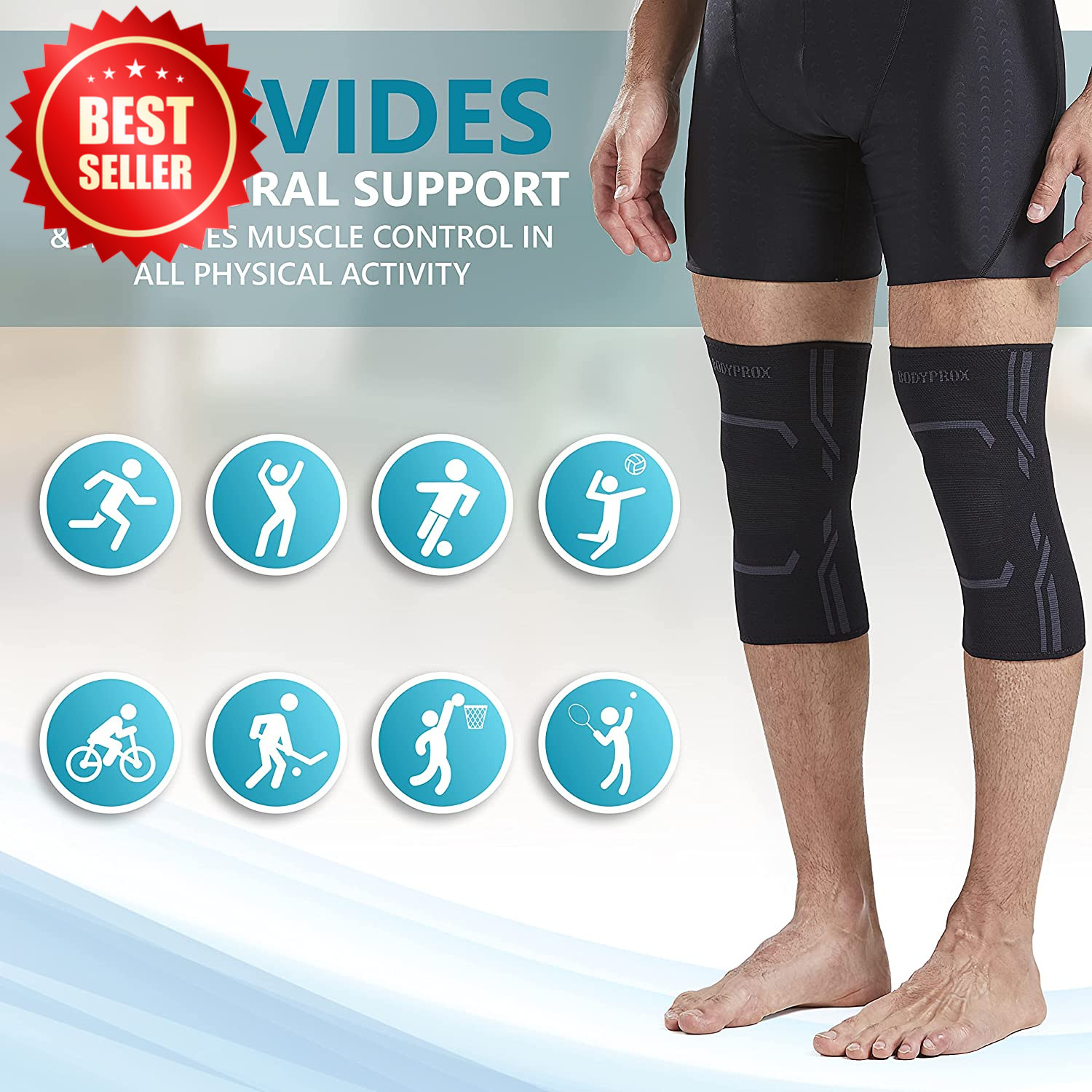 Knee Support Brace 2-Pack Compression Sleeve Men Women Running Work Out