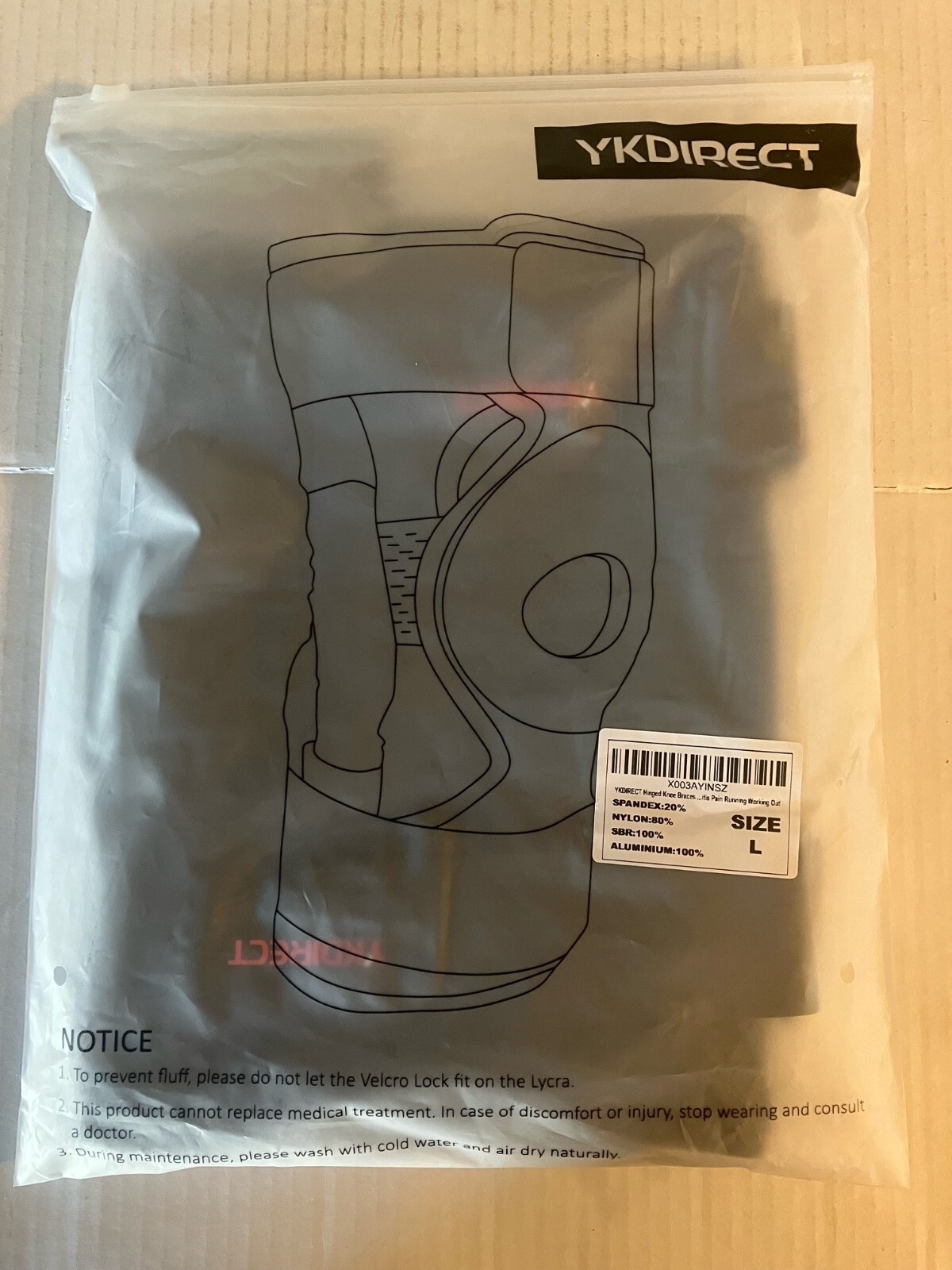 YKDirect Hinged Knee Brace Aluminum – 20% Spandex 80% Nylon – Unisex Size Large