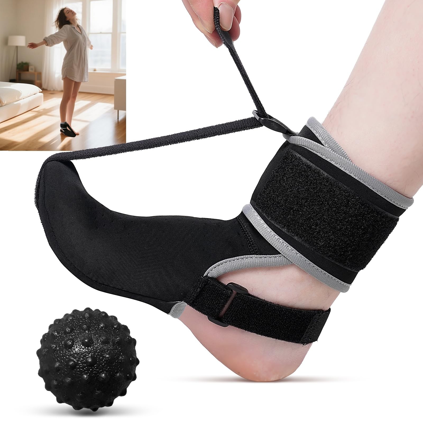 Plantar Fasciitis Night Splint Socks with Massage Ball for Small, Black