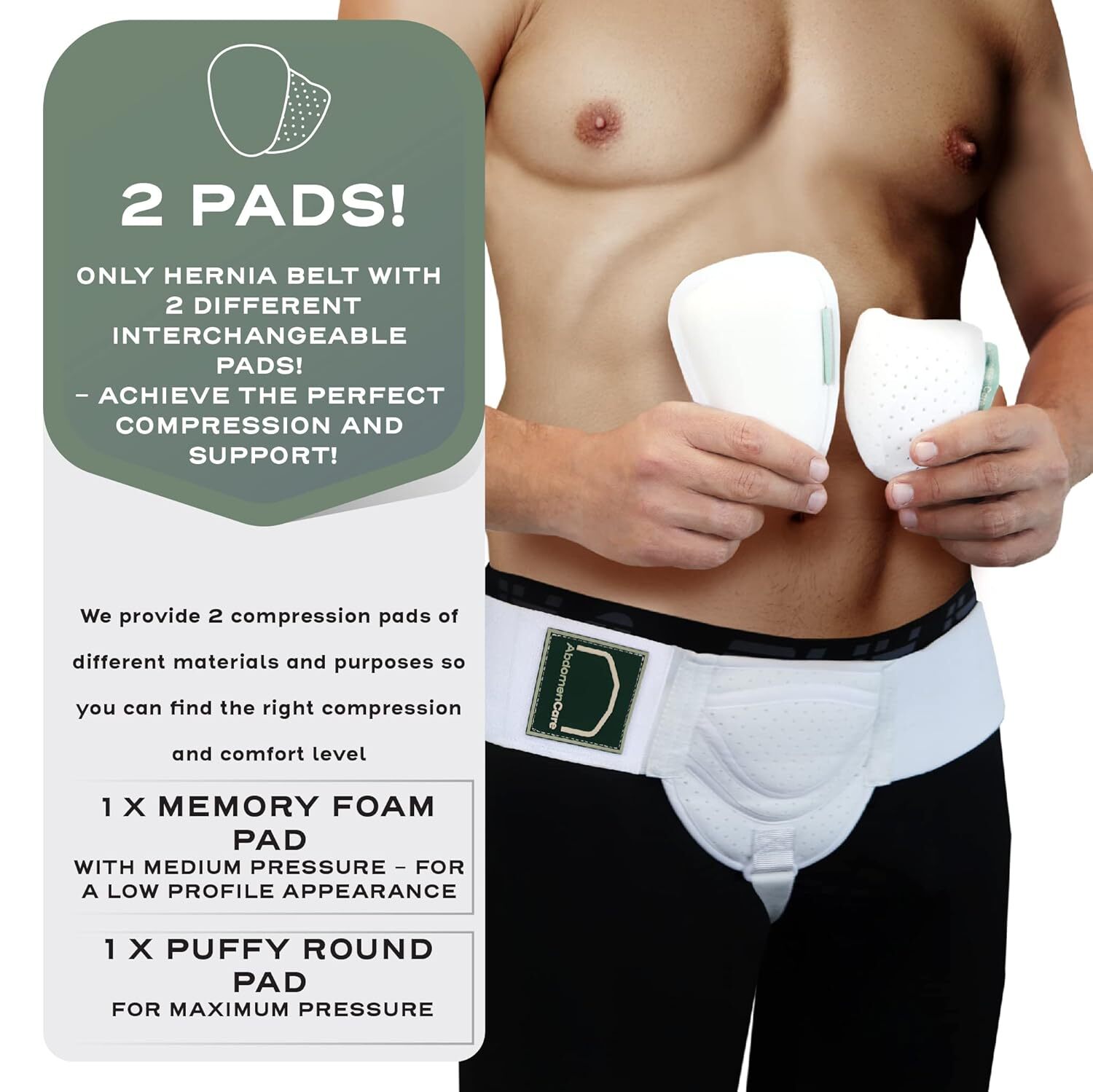 Abdomencare Inguinal Hernia Support Belt for Men & Women with 2 Compression Pads