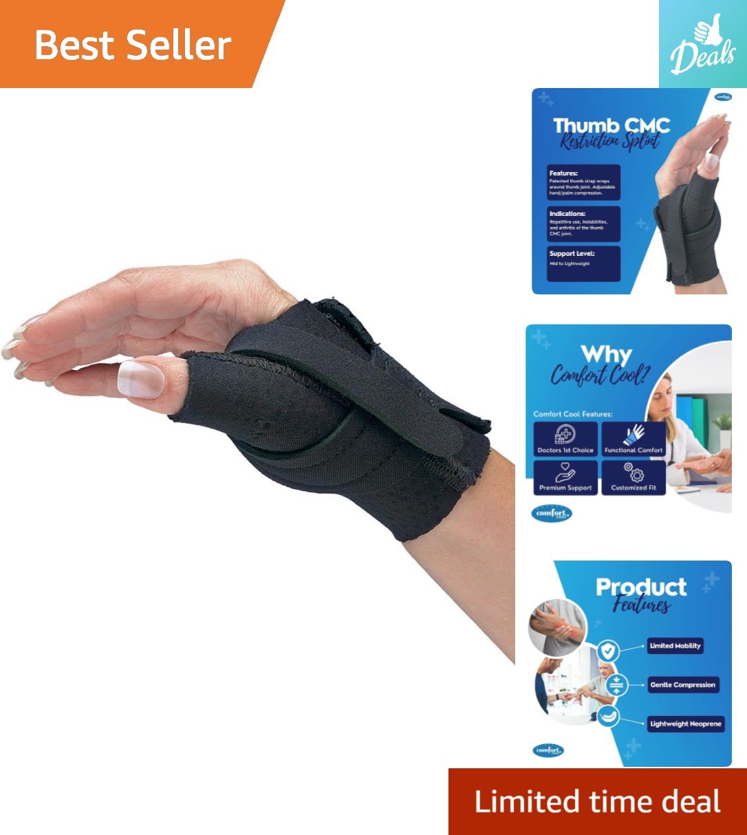 Thumb CMC Restriction Splint for Right Hand – Small Plus Comfort and Support