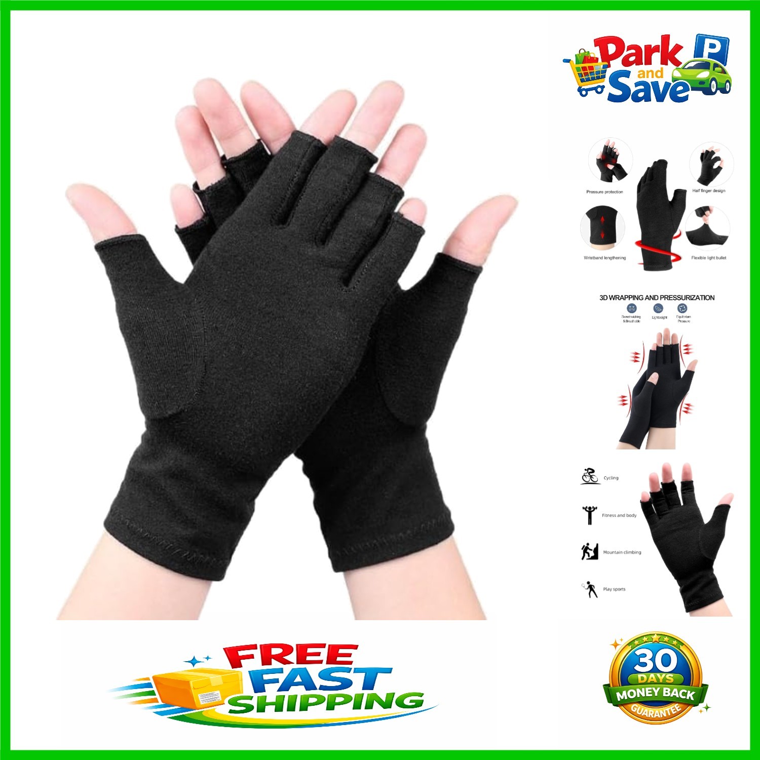 Breathable Black Compression Gloves for Arthritis Pain Relief – Unisex Size M