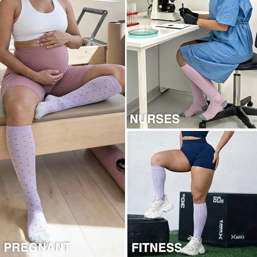 Bamboo Viscose Compression Socks Wide Calf 15-20 Medium Colorful Polka Dot