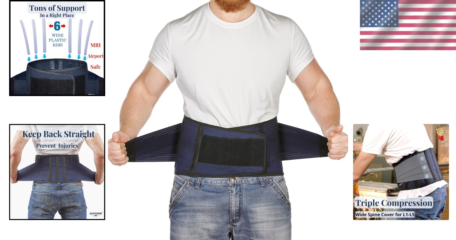 Back Support Lower Back Brace Navy XL