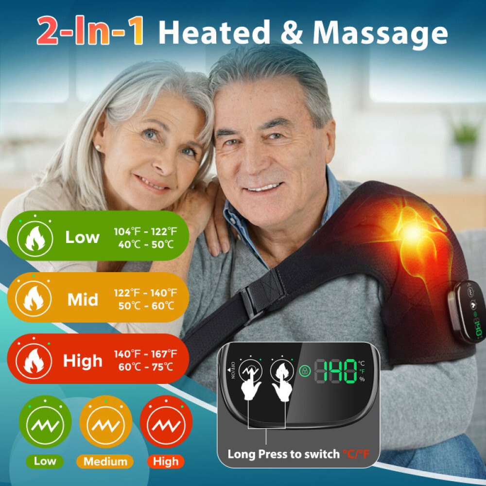 Heated Shoulder Brace Massage Rotator Cuff Support Compression Wrap Rechargeable