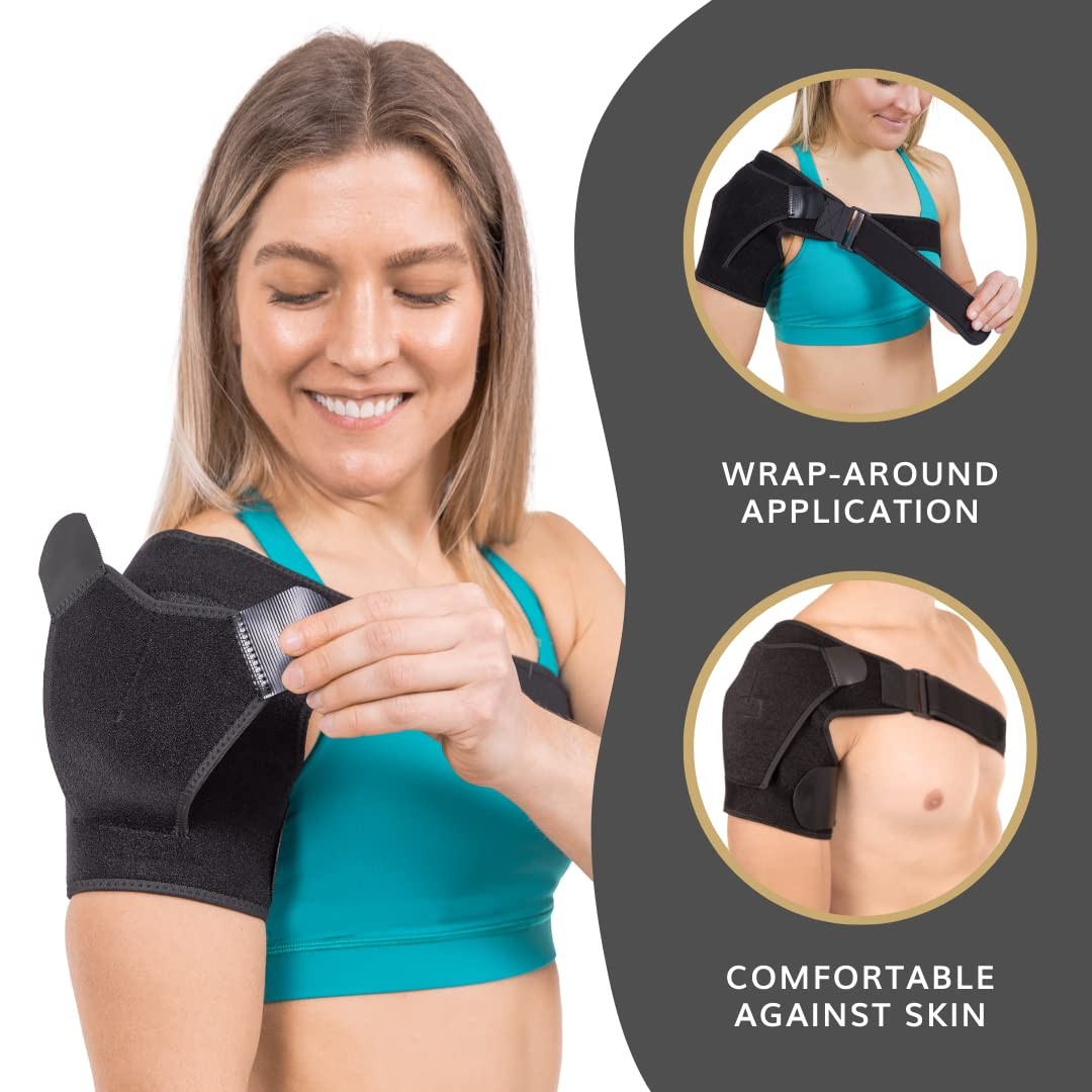 BraceAbility Shoulder Support Brace – Compression Copper Arm L/XL, Black