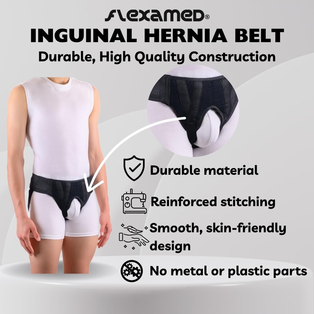 Right Side Inguinal Hernia Groin Belt with Compression Pad Black M 32-36