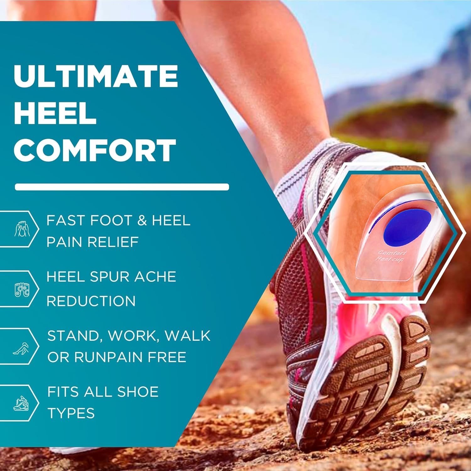 Comfortable Gel Heel Cups for Achilles Tendonitis – 2 Pack | Pain Relief
