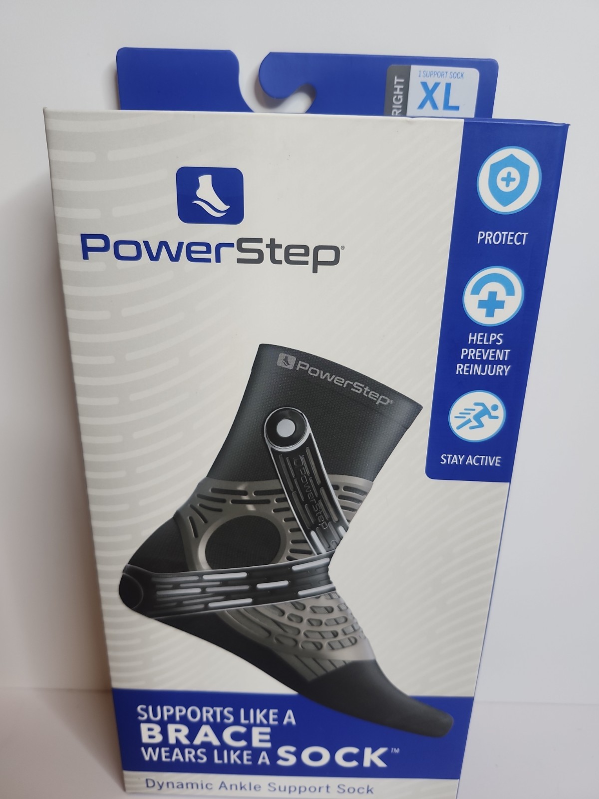 PowerStep Dynamic Ankle Support Sock Right Foot Sz XL Support Brace Protect NIB