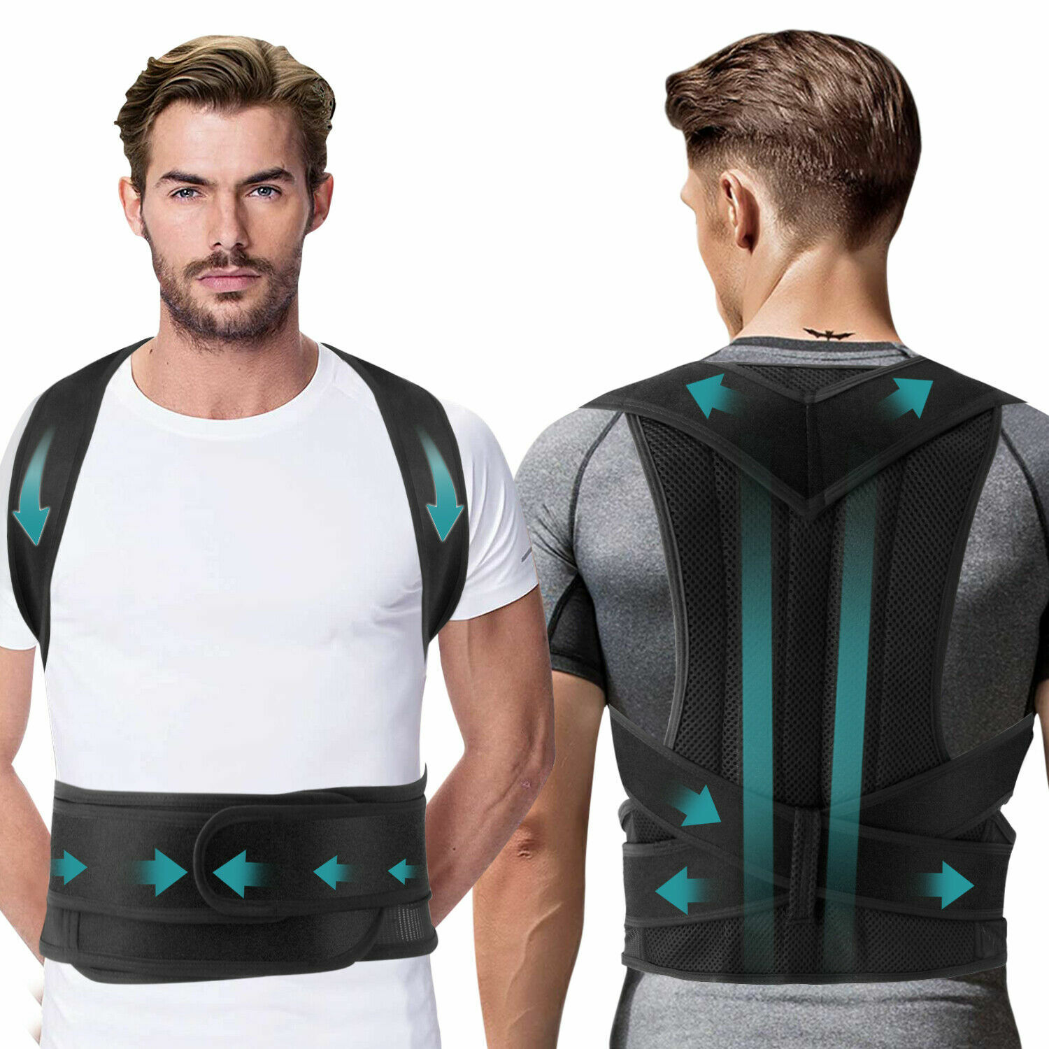 Unisex Posture Back Lumbar Waist Support Corrector Brace Shoulder Belt Girdle US