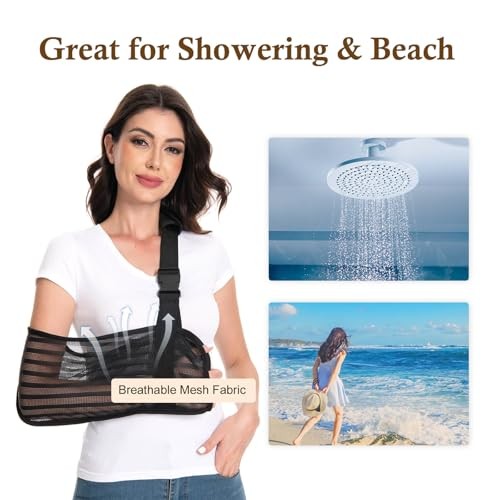 Arm Sling for Broken Arm, Torn Rotator Cuff, Shoulder, Elbow, One Size Black