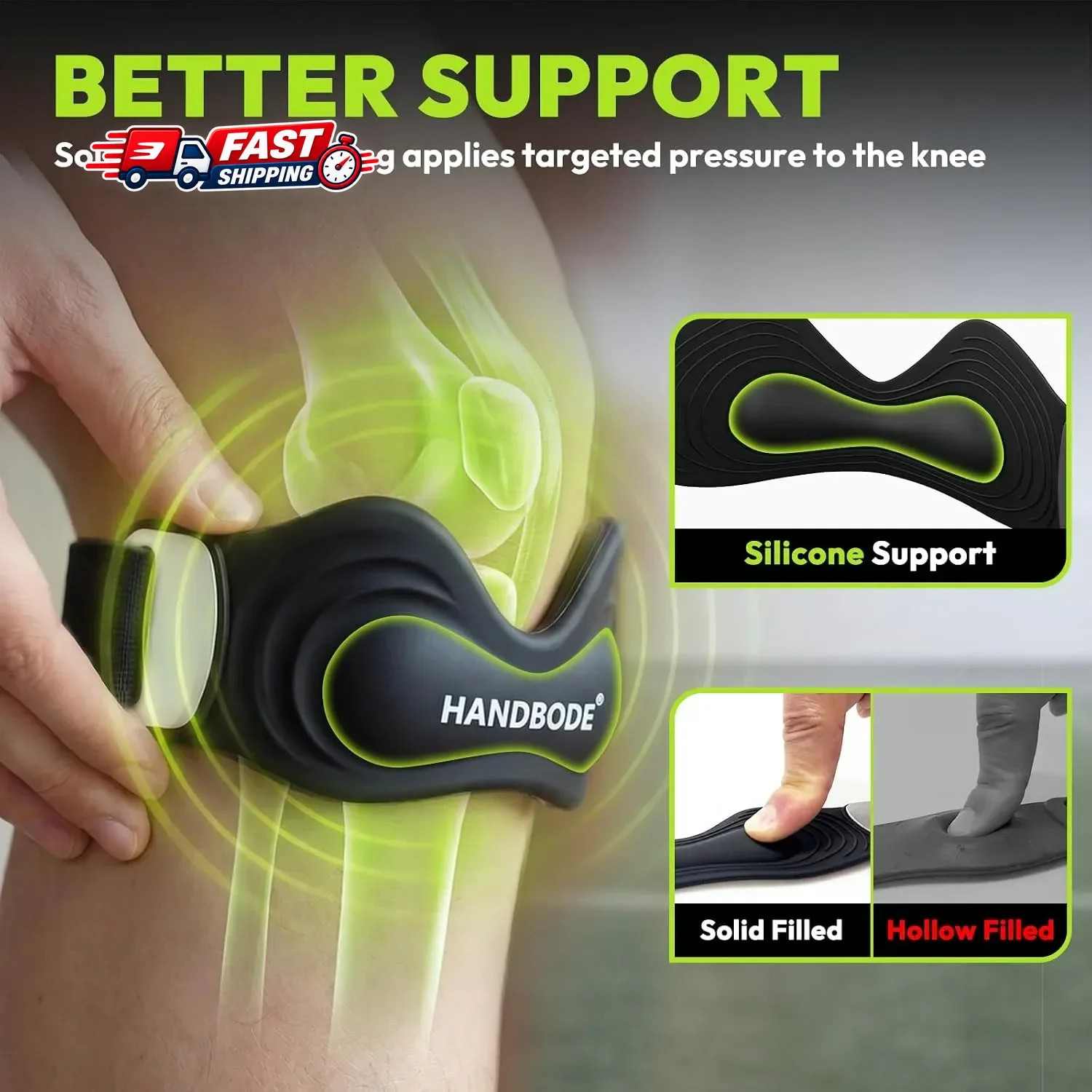 Patellar Tendon Support Strap, Silicone Knee Brace for Men Women, Adjustable Pat