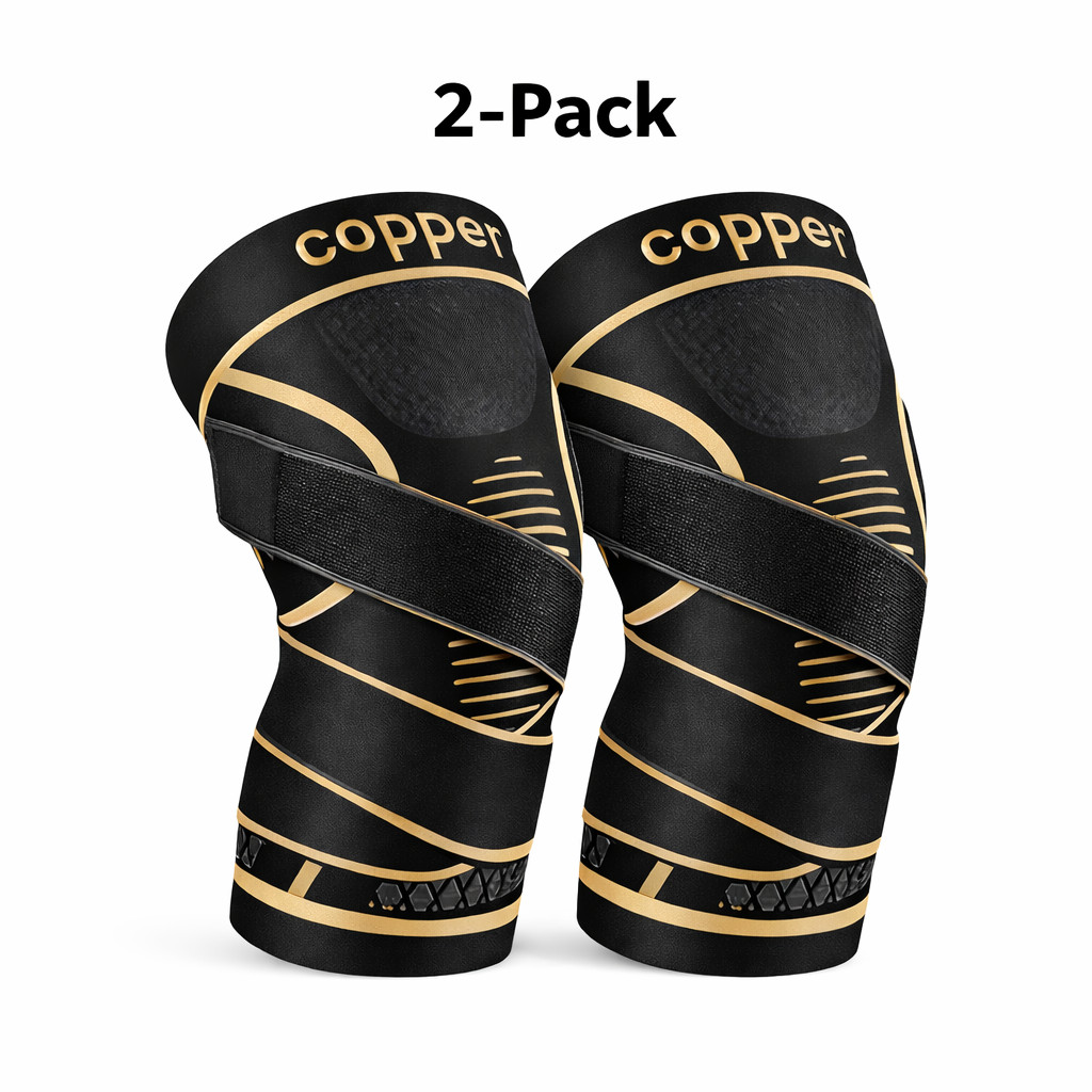 Copper Knee Braces with Strap 2 Pack Compression Sleeve Arthritis Joint Pain Aid