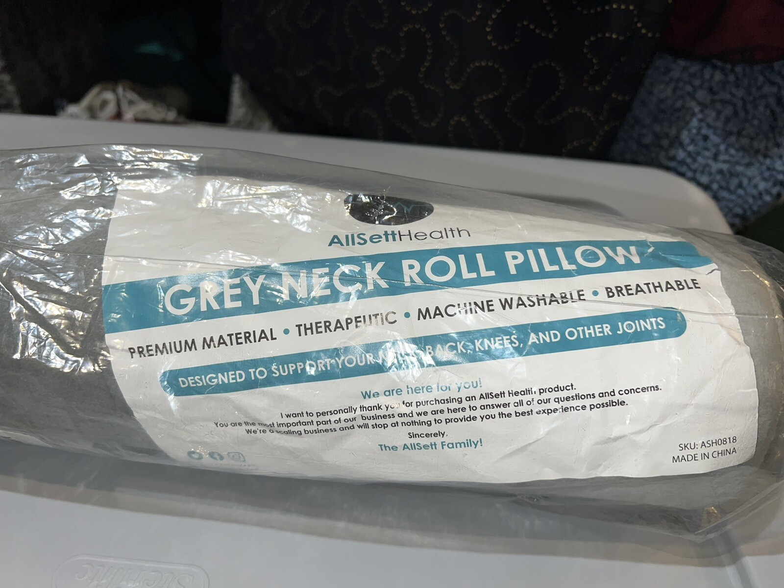 AllSettHealth Grey Neck Roll Legs Joints Yoga Therapeutic Support Pillow