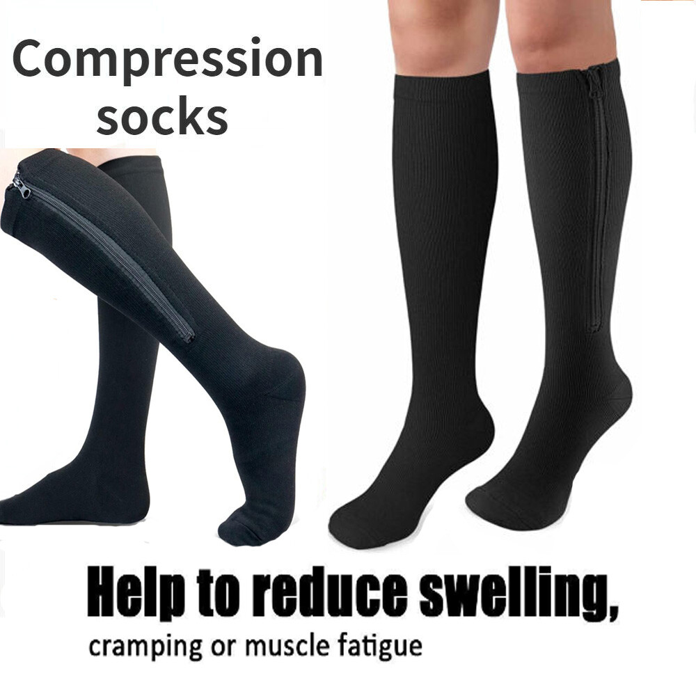 Zip Up Compression Socks 20-30mmHg Black Leg Zipper Surgical Stockings Unisex