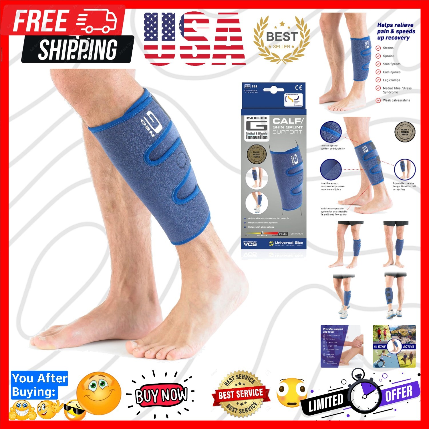 Calf Brace for Shin Splints, Lower Leg Pain Relief – Calf Brace for Torn Calf…