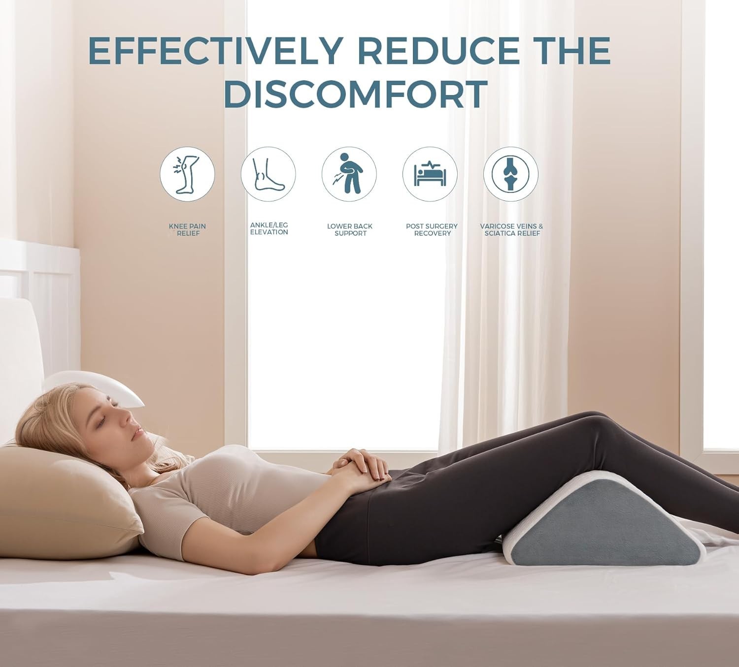 Knee Wedge Pillow 6.3” for Post-Surgery Recovery-Leg Elevation Support for S…
