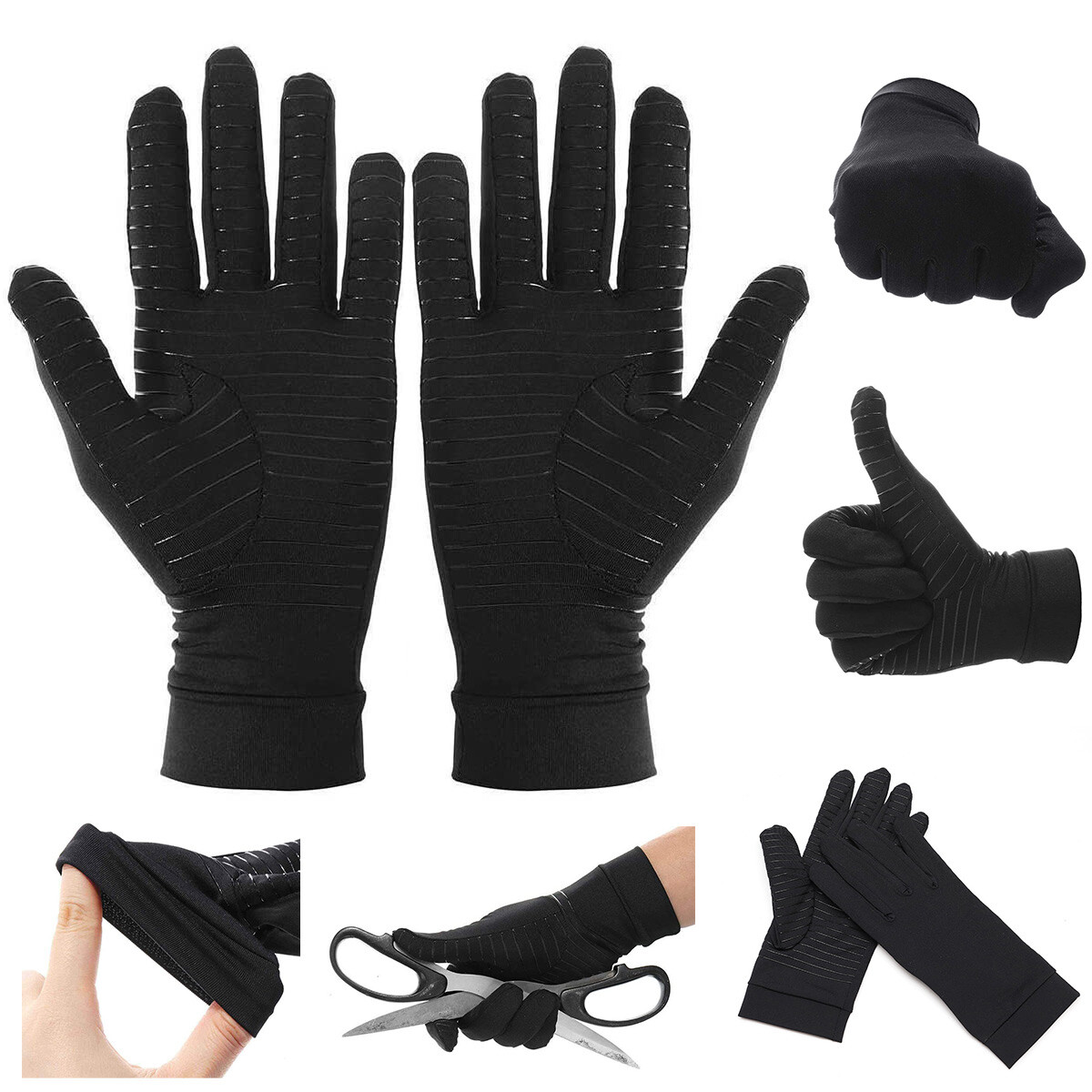 Non-Slip Copper Arthritis Compression Gloves Full Finger – L Fits 4″ Palm Width