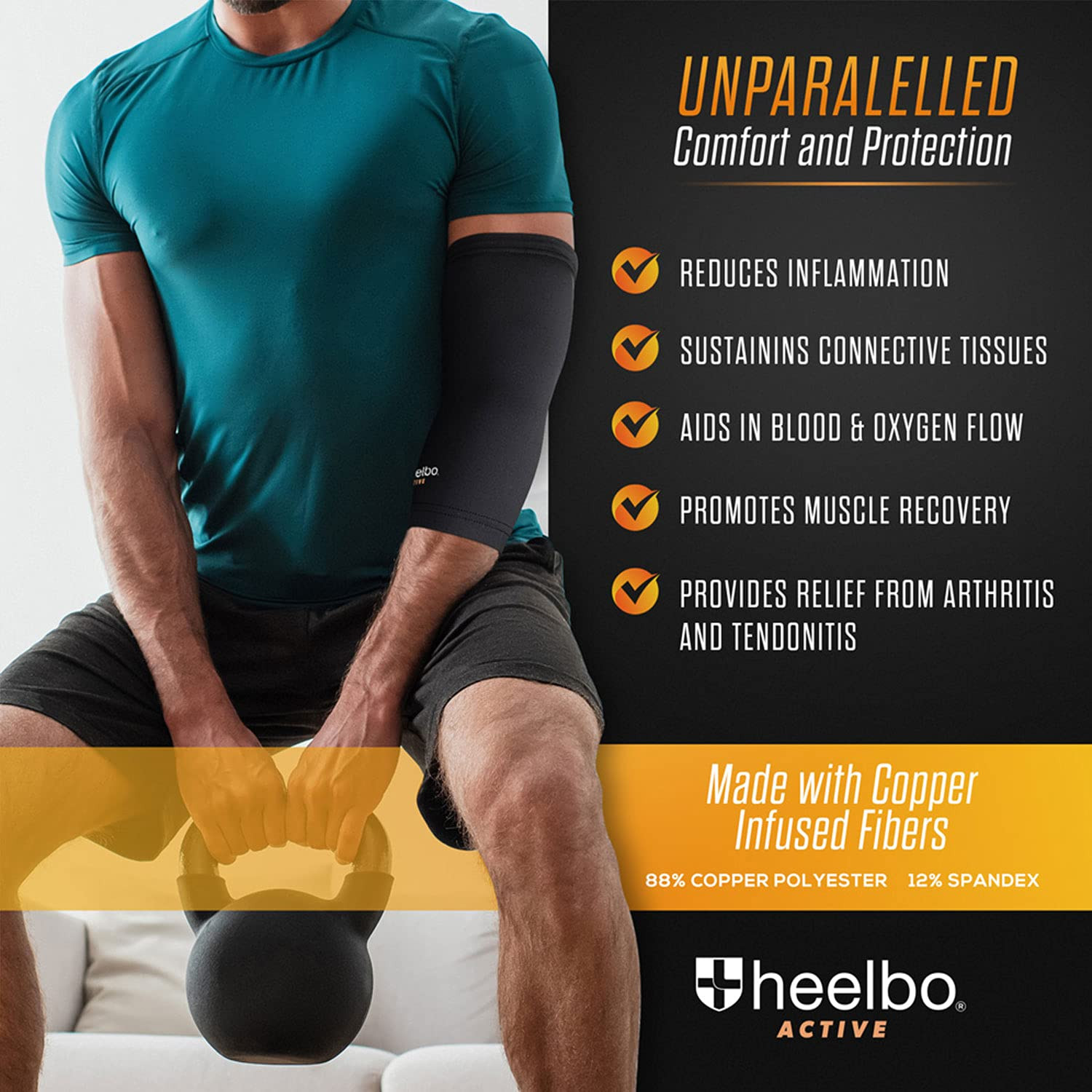 Elbow Sleeve and Elbow Compression Sleeve with Copper Infused Fibers and Breatha