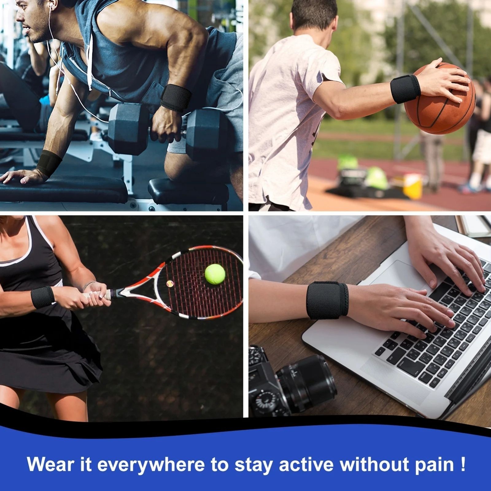 2 pcs Adjustable Wrist Support Brace Wrap for Sports Fitness Office Pain Relief