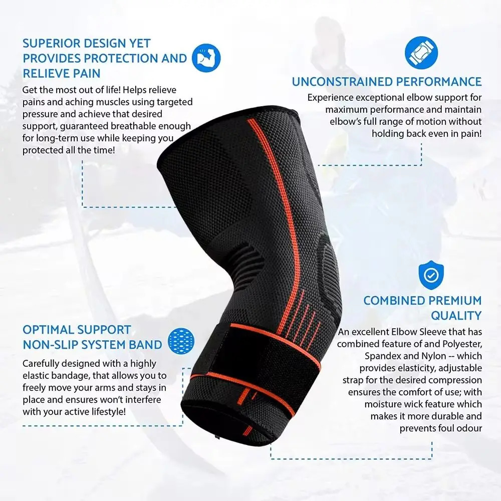 Durable Nylon Elbow Support Black Grey Orange Elastic Arm Sleeve Breathable.