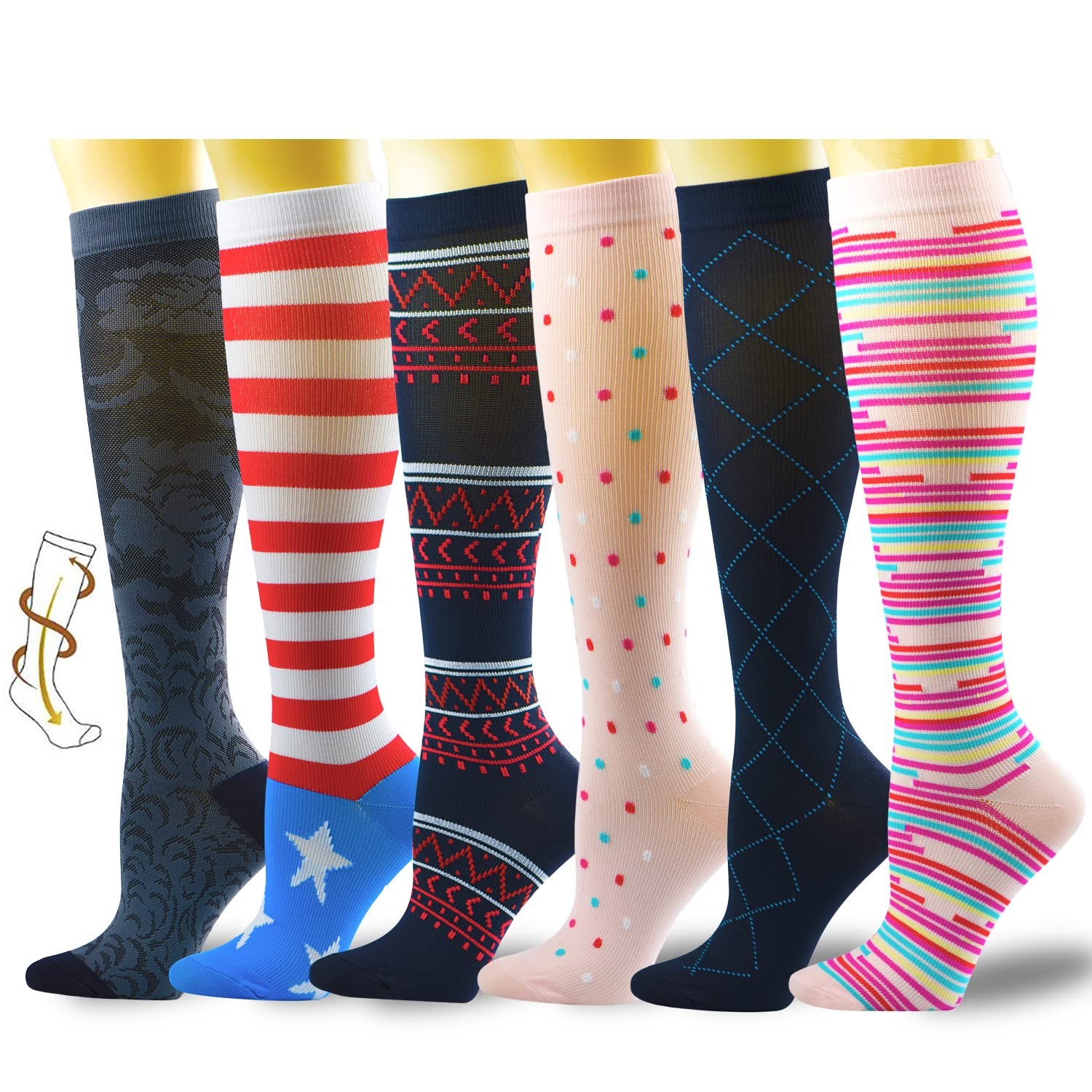 Compression Socks 6 Pairs 8-15mmHg for Women Shoe Size 6-10 Sock Size 9-11 6 …