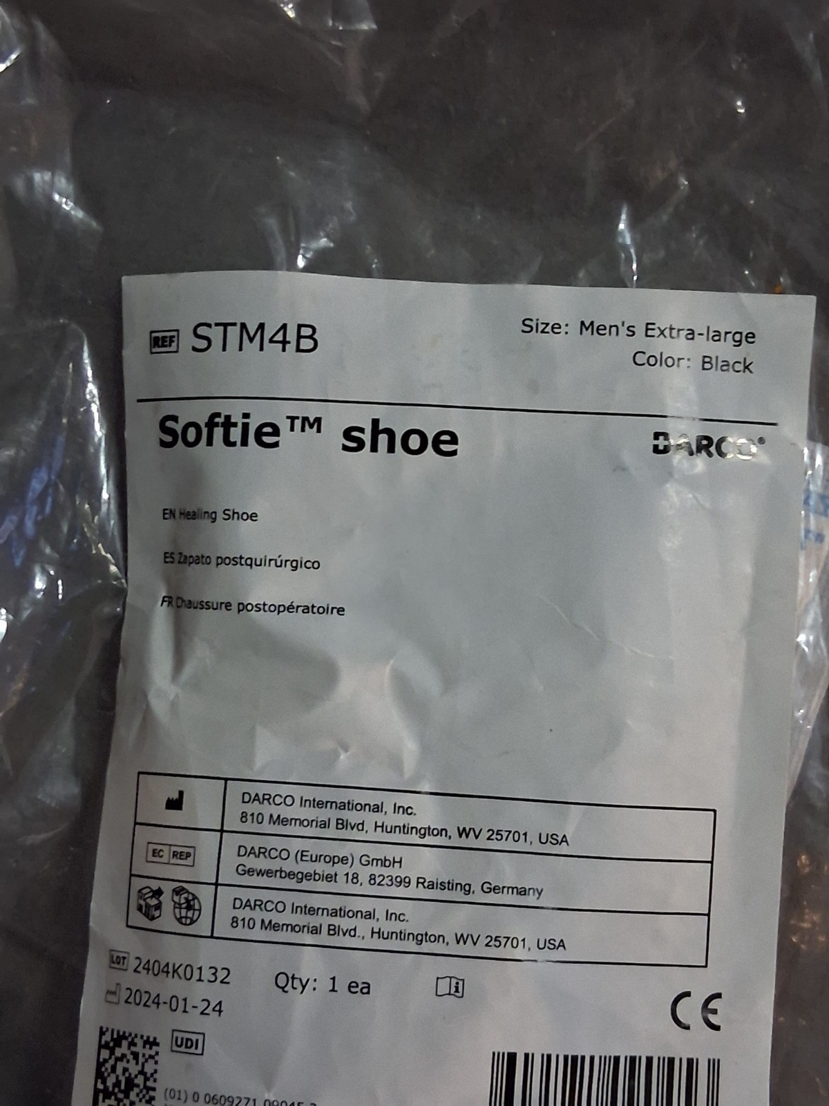 Darco Mens X-Large Black Softie Shoe STM4B Post-op New—Free Ship