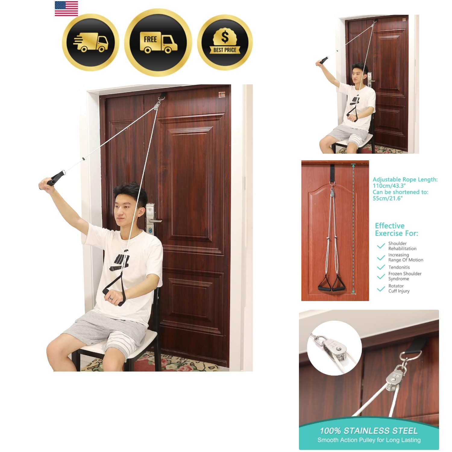 Shoulder Pulley, Over The Door Pulley System for Shoulder Rehab, Shoulder Exe…