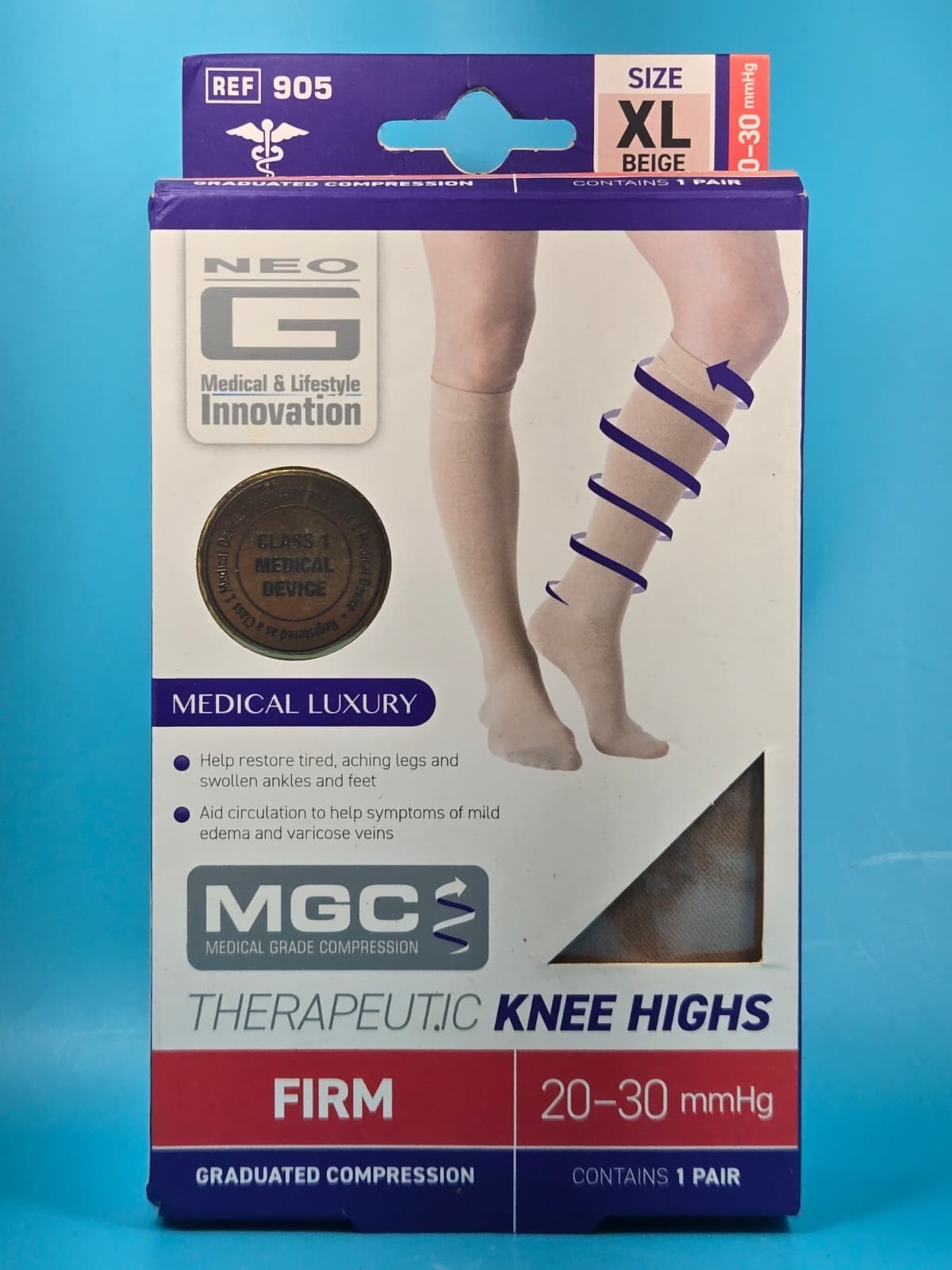 Neo G Knee High Therapeutic Compression Socks Firm 20-30mmHg Size XL Beige