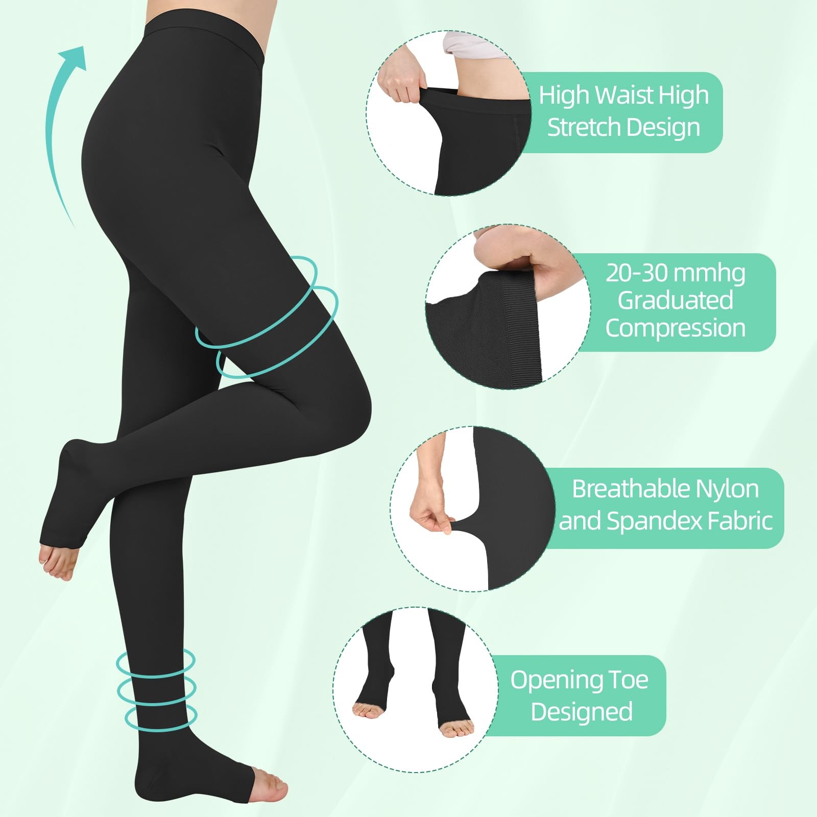 Wegitcs 20 – 30Mmhg Compression Pantyhose1 Pair Or 2 Pairs Comfortable