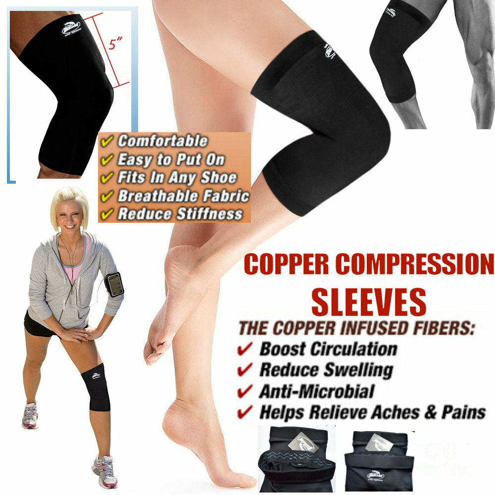 Copper Knee Compression Sleeve Sport Joint Pain Relief Arthritis Size S – 1 Pair