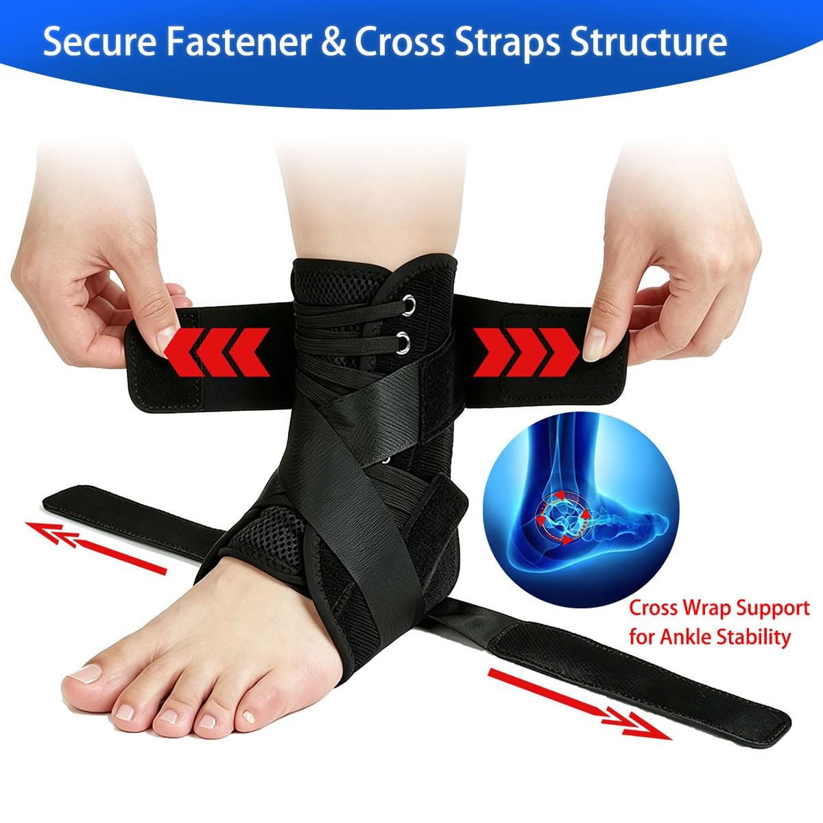 Ergonomic Ankle Brace for Sprained Ankle Breathable Support with Dual Pads