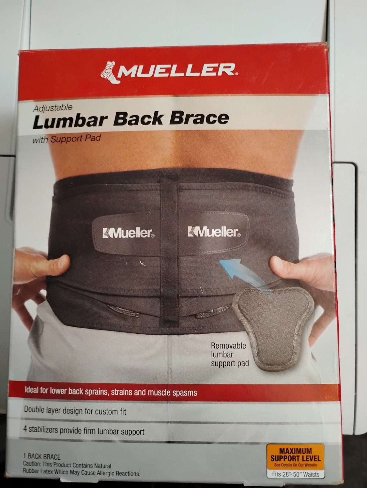 MUELLER Adjustable Lumbar Back Brace #6721 FITS 28″-50″ Waist