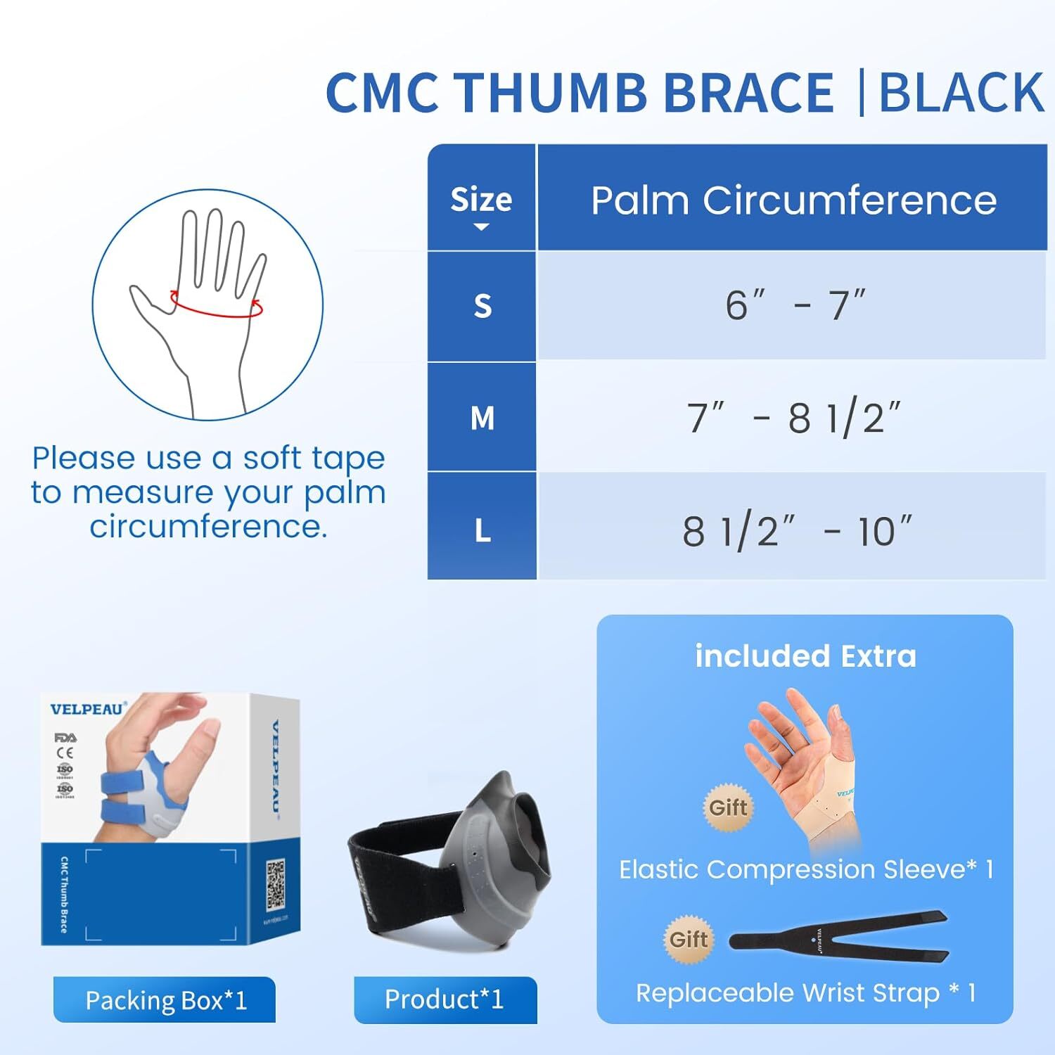 Thumb CMC Joint Support Spica Splint Brace Right Left Hand Arthritis Tendonitis