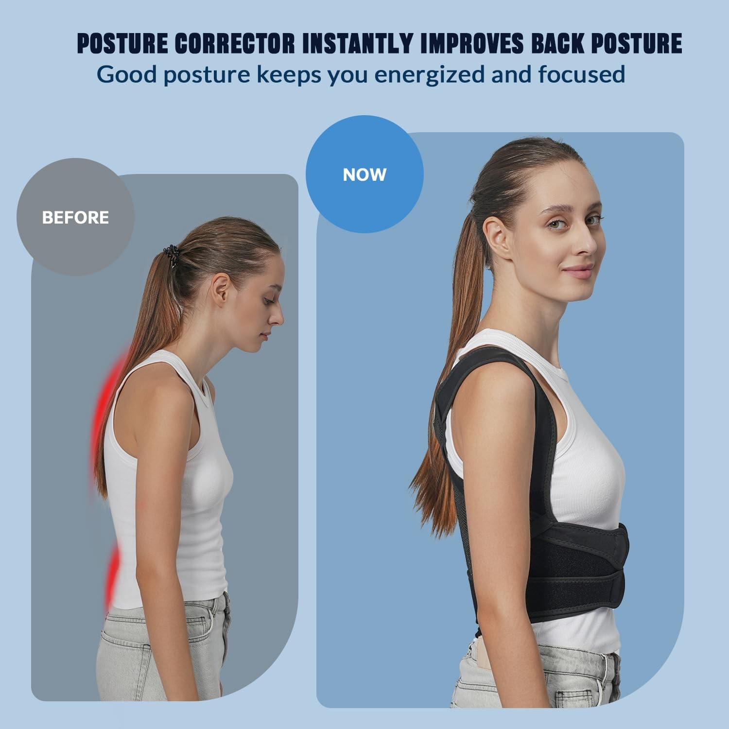 WEARABSTRUSE Back Brace Posture Corrector Medium (Waist: 33～45 Inch), Black