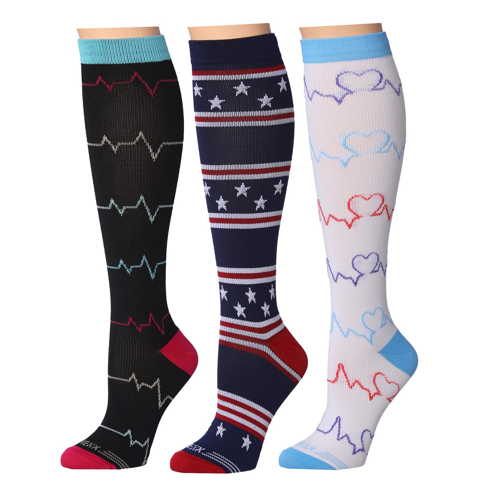 REXX 6 Pairs Compression Socks 15-20mmHg for Men & Women Small-Medium, Multi