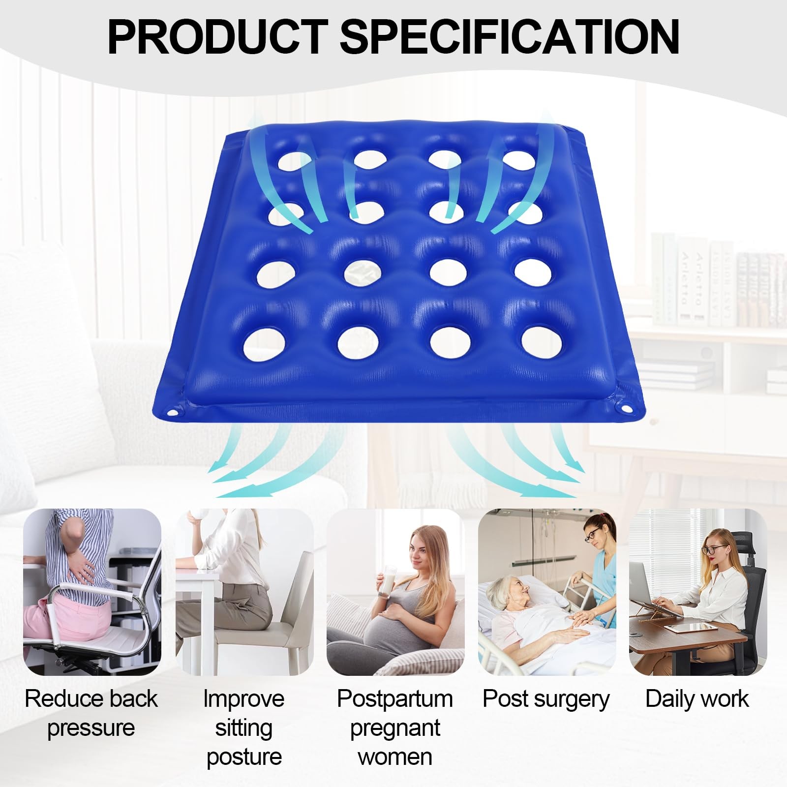 2-Pack Inflatable Seat Cushions, Pressure Relief Waffle Large, Blue and Cream