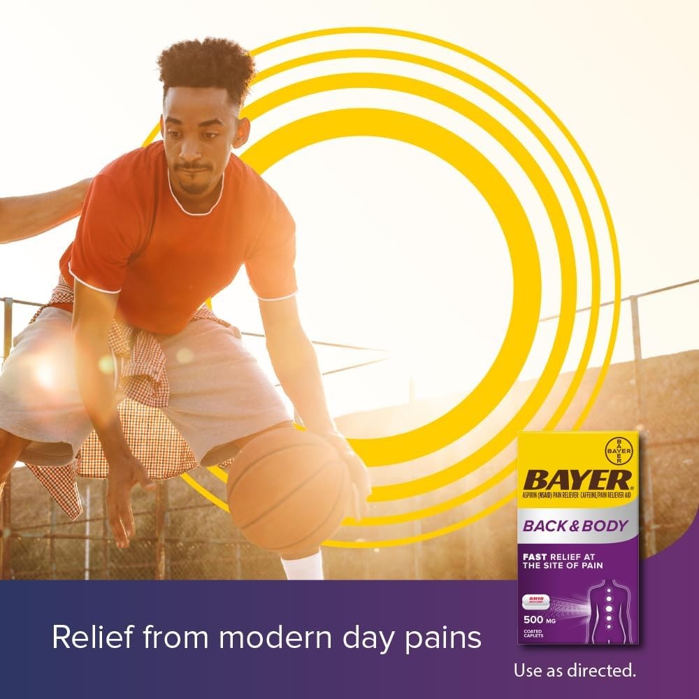 Back & Body 500Mg Aspirin plus Caffeine for Powerful Pain Relief, 200 Coated Cap
