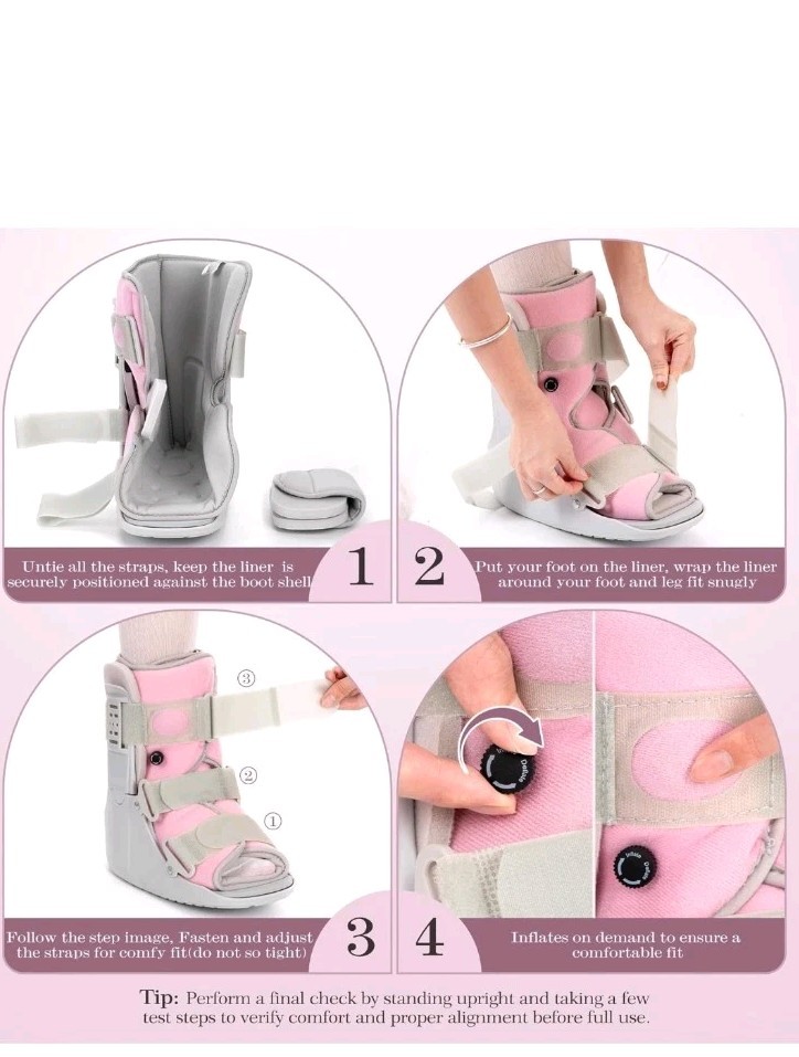 Adjustable Large Fracture Boot Walking Cast Pink Medical Grade Sprain
