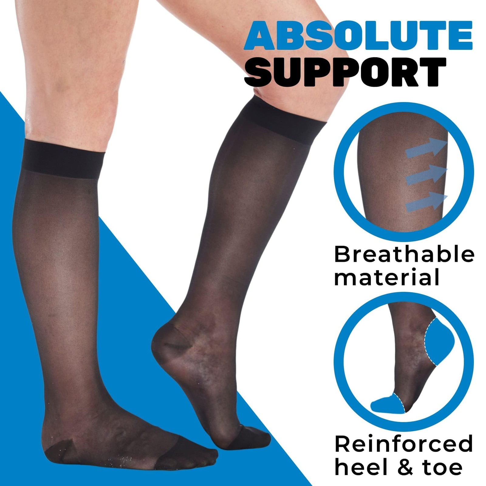 Women’s Sheer Compression Socks 1520 mmHg Knee High Black Small